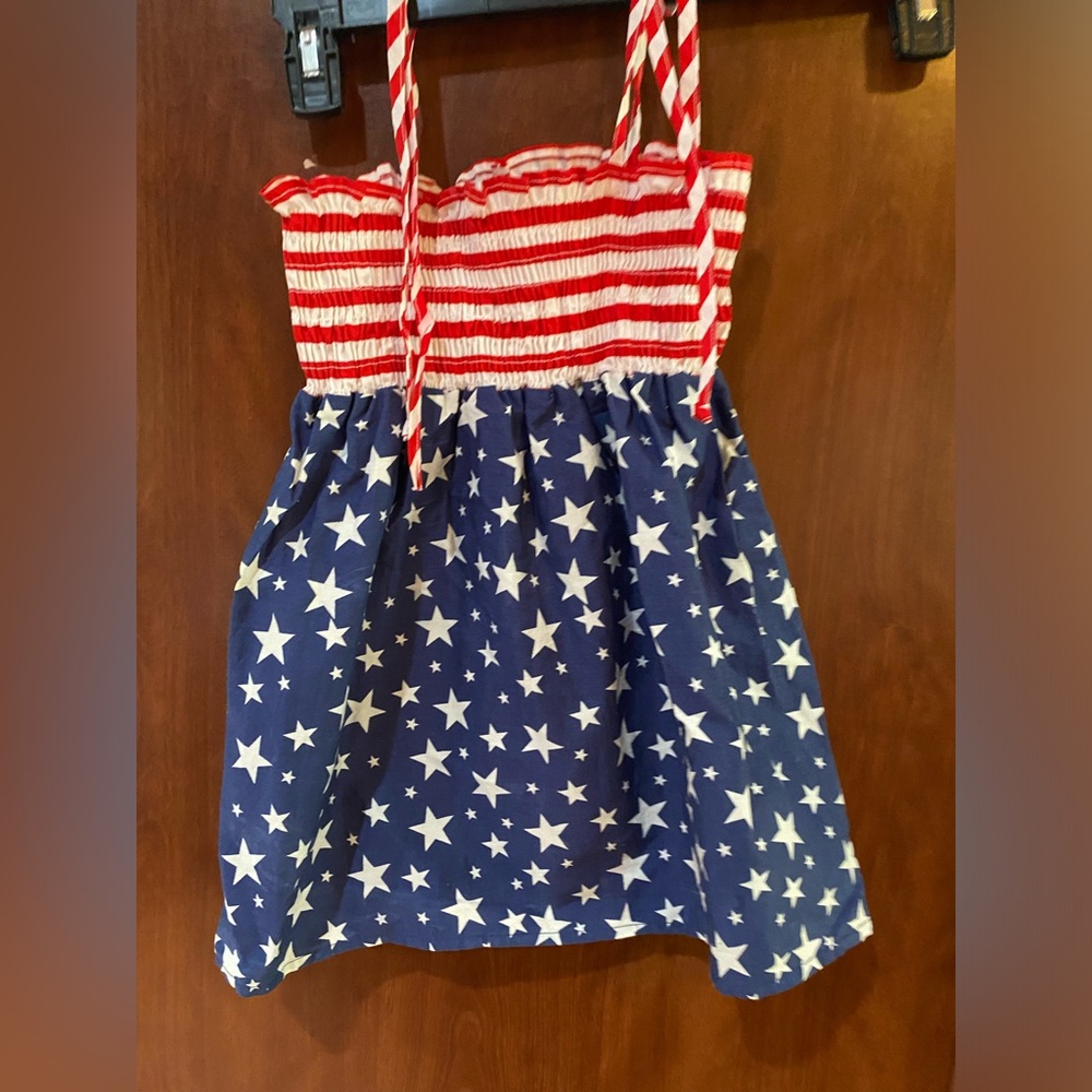 Patriotic Red & Blue Star Print Girls' Casual Dress